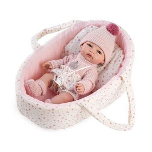 Lalka bobas w nosidełku hiszpański niemowlak 34 cm Berbesa