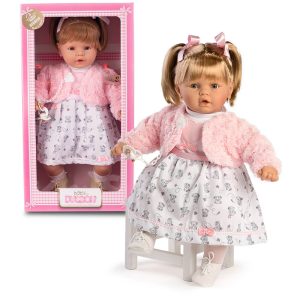 Duża Lalka hiszpańska dziewczynka z kucykami, mówi, zamyka oczy 64cm Berbesa