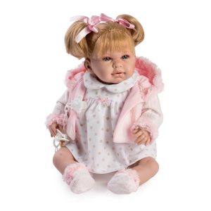 Lalka hiszpańska Daniela funkcyjna, płacze i mówi, smoczek z łańcuszkiem 45 cm Berbesa