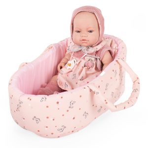 Lalka hiszpańska bobas w nosidełku ze smoczkiem 38 cm Berbesa