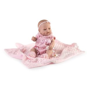 Lalka hiszpańska niemowlak, bobasek Mantita 42 cm z kocykiem Berbesa